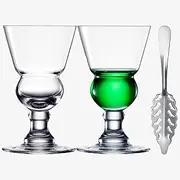 Vintage Crystal Absinthe Glasses Set | 7 oz by The Wine Savant - Stemmed Classic with Swiss Bubble Reservoir, Ideal for Tasting, Nosing & Sipping Absinthe, Sambuca, Raki, Pastis, Ouzo, Green Fairy
