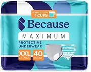 [Because] Premium Maximum Plus Pull Up Underwear for Men - Absorbent Bladder Protection with a Sleek, Invisible Fit - Grey, XXL - Absorbs 4 Cups - 40 Count