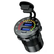 4.8A Dual USB Car Phone Charger Socket Adapter Outlet Voltmeter ON OFF Switch
