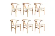 Oikiture 6x Dining Chair Wooden Hans Wegner Chair Wishbone Cafe Lounge Seat