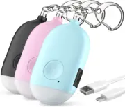 Personal Safety Alarm 3 Pack Rechargeable Self Defense Keychain Ring & LED Light