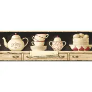 Vintage Kitchen Wallpaper Border Teapot Cups Plates Farmhouse Decor 15ft Roll