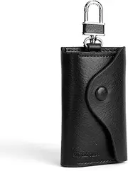 Updated Men's PU Leather Car Key Bag With Added Stainless Steel Ring For Storing Access Cards, Car Key case, Waist Hanging Cowhide Multifunctional Keychain Holder, Vintage Car Key Fob Wallet