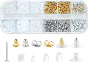 Nkwuire 12 Styles 600 Pcs Earring Backs for Studs, Clear Plastic Earrings Hypoallergenic Metal Rubber Silicone Earring Backs Bullet Clutch Stoppers Replacement Kits for Fish Hook Earring Studs Hoops