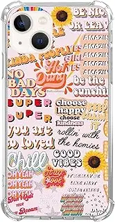 Rewput Abstract Good Vibes Collage Phone Case for iPhone 15, Pink Color Positive Quotes Sunflower Cover for Women Men Girls Boys, Trendy Design TPU Bumper Case for iPhone 15