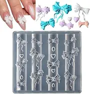 Byeaon Silicone Nail Molds, 3D Heart Bow Mold Silicone Nail Tool, Reusable Bowknot Manicure Tool Ribbon Cute Beauty Care for Holiday Salon Wedding