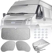 MaxEarn Motorhome Internal Thermal Blind for Ford Transit Van MK7, 3Pcs Sunshade Wrap Kit, Windscreen Cover, Summer UV Sun Blind & Winter Insulation, Windshield Protection for Campervans