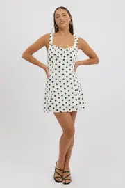 White Floral Mini Dress Gathered Bust - Size 16XL, Women's Skater Dress