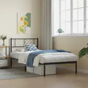 vidaXL Metal Bed Frame without Mattress with Headboard Black 107x203 cm King Single
