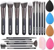MAANGE 16 Pcs Makeup Brushes Set Professional Kabuki Foundation Brush for Liquid Makeup Brushes with 4 Pcs Makeup Sponges and 1 Brush Cleaner Egg Make Up Brushes (Black)