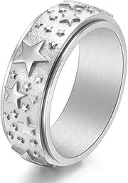 [nylry] Titanium Stainless Fidget Ring 8mm Moon Star Sun Spinner Rings Silver Gold Black Stress Relieving Anxiety Ring Wide Carved Worry Band for Women Men Teens Size 5-12