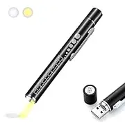 ALEOED USB Rechargeable Pen Light Black Reusable LED for Students Doctors Nurses with 2 LED Sources, Extra Warm Light Bulb, Pocket Clip