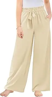 [Haloumoning] Girls Wide Leg Pants High Elastic Smocked Waist Casual Flowy Cute Long Trousers