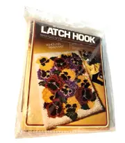 Latch Hook Pansies Rug Canvas 24 x 36 Columbia Minerva #3460 Vintage 1975 READ *
