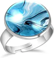[FVQL] Ring for Women Girls, abstract marble texture, 1.7cm/0.67inch, Glass, glass