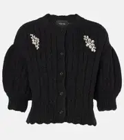 [Simone Rocha] Simone Rocha Embellished cable-knit wool-blend cardigan AU 8 black