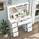 Large Vanity Table Mirror Set Makeup Desk Dressing Table with 7 Drawers Storage