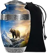 Bear Cremation Urns for Human Ashes - Large Black Memorial Urns for Adult Male - Green Horse Burial Urn for Ashes for Women - Decorative Classic Burial Urn for Loss of Mom - 10 Inch