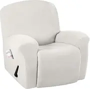 [Smarcute] High Stretch Sofa Cover 1 Piece Recliner Cover Machine Washable Stylish Furniture Cover/Protector Spandex Jacquard Checked Pattern Fabric (Recliner, Ivory)