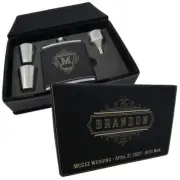 Personalized Leatherette Flask Set - Free Engraving on leather gift box & flask