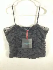 Cynthia Rowley Black Crop Top Mesh Polka Dots Size Large Smocked Sexy Draped NEW