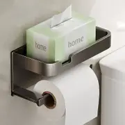 Bathroom Caddy Shelf Organizer Rack Storage Toilet Paper Holder Wall Mounted,Tissue Holder for Bathroom, Self Adhesive-Grey