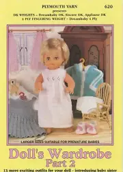 Plymouth Knitting Pattern Book 620 Doll's Wardrobe Part 2 Doll 12-22" - Preemie