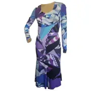 NWT Emilio Pucci Purple Multicolor Signature Print Dress 4 US