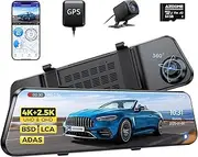 AZDOME PG17 Max 4K+2.5K Mirror Dash Cam with ADAS, BSD and LCA, 12" Rear View Mirror Camera with 5GHz WiFi and Voice Control, Rearview Mirror Backup Camera Includes 64GB Card, GPS, Parking Monitor