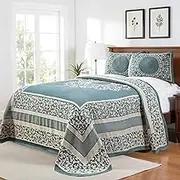 Superior Cotton Blend Bedspread Set, Includes Oversized Bedspread & 2 Matching Pillow Shams, Light Weight Blanket, Bedding Decor, Jacquard Vintage Floral Mandala, Lyron Collection, King, Cerulean Blue