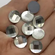 50 Clear Faceted Round Flatback Glass Crystal Rhinestone Gems 14mm No Hole