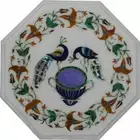 Custom White Marble Console Table Peacock Design Mosaic Precious Stone Furniture