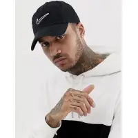 在飛比找蝦皮購物優惠-Nike swoosh 勾勾刺繡 Logo 黑色老帽 帽子 