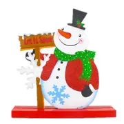 2PCS Christmas Shop Hotel Restaurant Decoration, Glitter Powder Wooden Snowman Pattern Christmas Decoration Ornaments Gifts