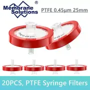 25mm Hydrophobic PTFE Syringe Filter 0.45μm Non-Sterile,for Lab HPLC,GC/MS,20pcs