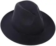 [Bamboopack] Unisex Classic Black Wool Fedora Hat Wool Blend Panama Wide Brim Derby Cap Trilby Hat Jazz Hat for Wedding Party Performance Props and Daily Use, black, One Size