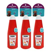 3x Paws & Claws Pet Dog 20x8cm Soft Plush Toy Tomato Sauce Bottle w/Squeaker Red