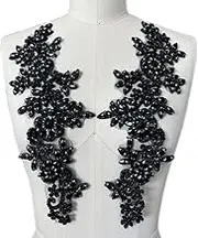 1 Pair Rhinestones Lace Applique Accessories Handsewing Glass Beads Stones Trim Patches for DIY Girl Wedding Dress Decorations (Black)