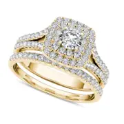 1.0 CT. T.W. Natural Diamond Double Cushion Frame Split Shank Bridal Engagement Ring Set in Solid 14K Gold