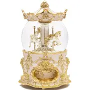Luxury Gold Carousel Snow Globe Music Box, Premium Crystal Accents, 11 Inch R...