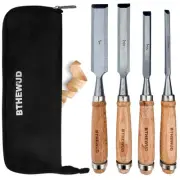 Wood Chisel Set – set of 4 Woodworking Chisels w/CR-V Steel Blades, Zipper Ba...