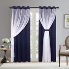 BONZER Grey Blackout Curtains with White Sheer Voile Double-Layered Mix and M...