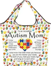 AKTAP Autism Awareness Stuff To An Incredible Autism Mom Motivational Foldable Reusable Grocery Bags Puzzle Piece Totes