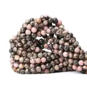 CHEAVIAN 60PCS 6mm Natural Black Line Rhodochrosite Gemstone Smooth Round Loo...