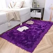 ISEAU Soft Faux Fur Fluffy Area Rug, Luxury Fuzzy Sheepskin Carpet Rugs for Bedroom Living Room, Shaggy Silky Plush Carpet Bedside Rug Floor Mat, 3ft x 5ft, Purple