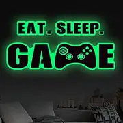 Eat Sleep Game Wall Decal Glow in The Dark Gamer Boy Wall Stickers Vinyl Video Game Wall Decor Gaming Controller Wall Decals for Boys Room Kids Bedroom Home Playroom Decoration