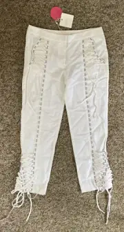 sass and bide Ivory Linen Cotton Pant W Eyelet Detailing 8