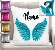 Personalised Angel Wings Magic Sequin Mermaid Cushion Cover 5 Colours