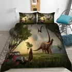 Giant Dinosaur Stood By Tree 3D Quilt Duvet Doona Cover Set Pillow case Print
