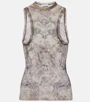 [Jean Paul Gaultier] Jean Paul Gaultier Médallion printed mesh tank top AU 6 beige